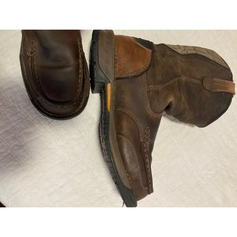 Georgia Boot Mens 11 Brown Leather Pull On Steel Toe Moc Toe Work Boots Wellies